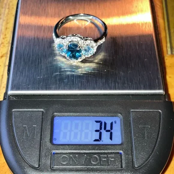 London Blue Topaz White Sapphire Sterling Silver Ring Size 9.75 - Picture 9 of 9